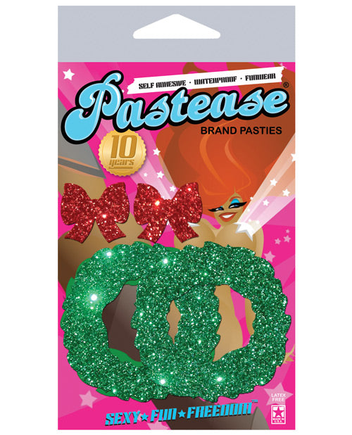 Pastease Glitter Wreath w/Bow Nipple Covers - Red O/S