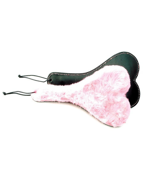 HEART PADDLE PINK PLUSH & BLACK LEATHER