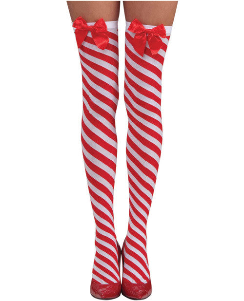 Candy Cane Thigh Highs Red/White O/S