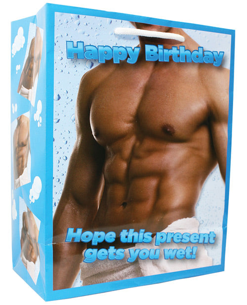 Happy Birthday Man Wearing a Towel....Hope This Present Gets You Wet Gift Bag