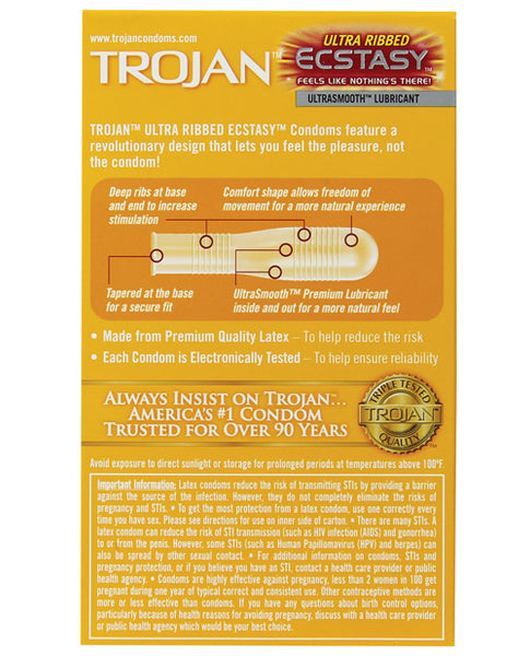 Trojan Stimulations Ecstasy Ribbed Condoms - Box of 10