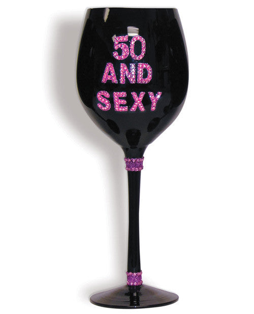 50 & Sexy Wine Glass - Black