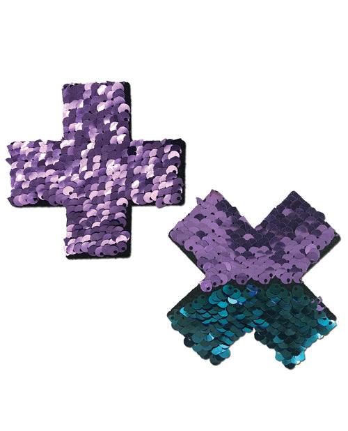 Color Changing Flip Sequins Cross - Purple/Turquoise O/S