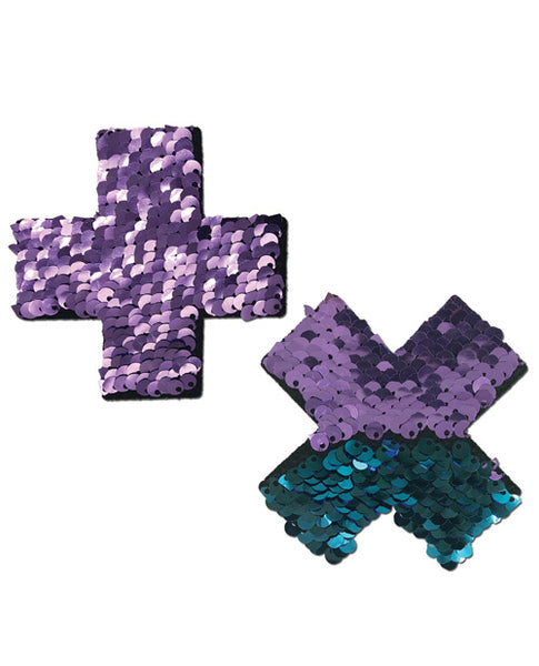 Color Changing Flip Sequins Cross - Purple/Turquoise O/S