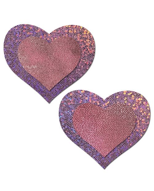 Lilac Glitter Heart with Baby Pink Centers Nipple Pasties