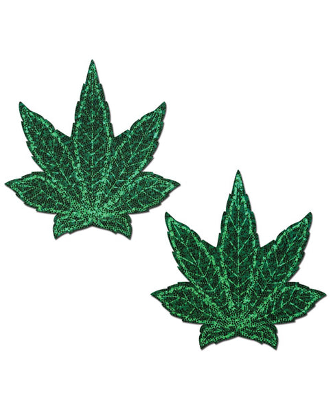 Glitter Green Weed Nipple Pasties