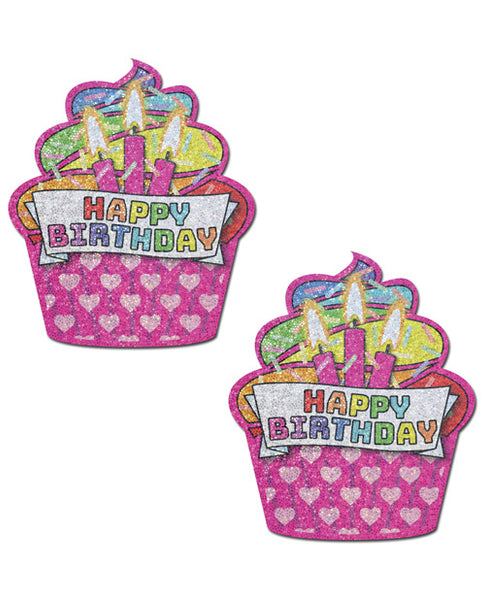 Pink & Multi-Color Glitter Happy Birthday Nipple Pasties