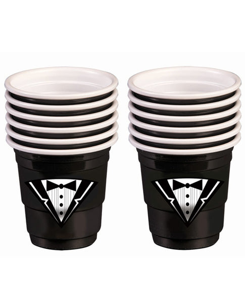 Bachelor Tuxedo Plastic Shot Glasses - Black Set of 12