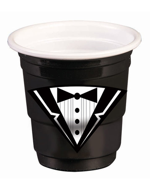 Bachelor Tuxedo Plastic Shot Glasses - Black Set of 12