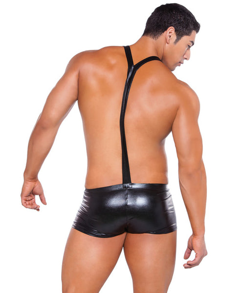 Wet Look Suspender Shorts