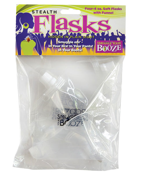 Smuggle Your Booze Soft Flasks & Funnel - 4 oz Set of 4