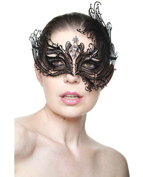 Kayso Laser Cut Masquerade Mask w/Clear Rhinestones #3 - Black