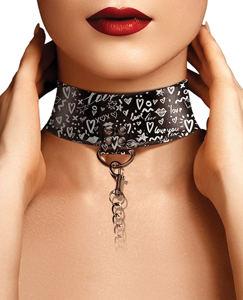Love Street Art Fashion Printed Collar w/Leash - Black