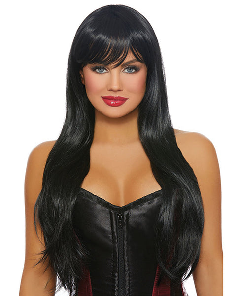 Black Long Hair With Bangs Wig