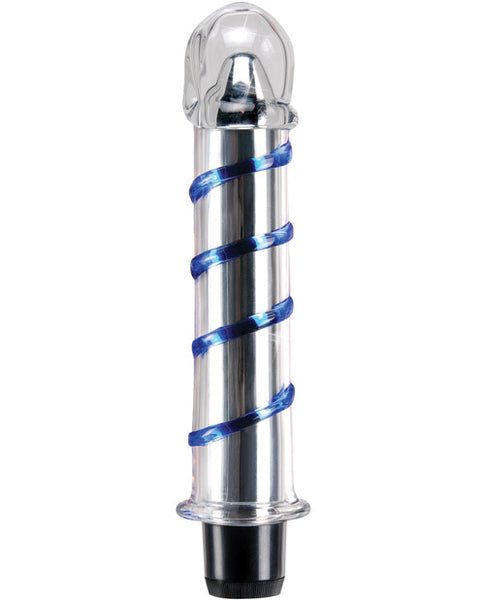 Hand Blown Glass Vibrator Waterproof - Clear w/Blue Swirls